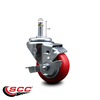 Service Caster 3'' Red Polyurethane Wheel Swivel 7/16'' Grip Ring Stem Caster with Brake SCC-GR20S314-PPUB-RED-TLB-716138